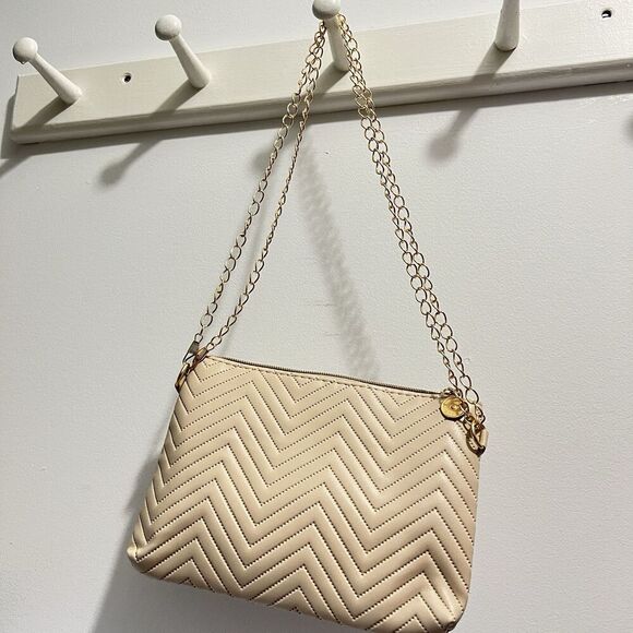 Unbranded Handbags - 7.5”x6” Beige Tan Leather Purse‎ Clutch Shoulder Cross Body Bag gold chain strap